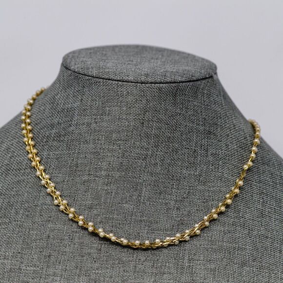 Citation Jewelry - Citation Seed Faux Pearl Braided Chain Gold Necklace MCM Vintage